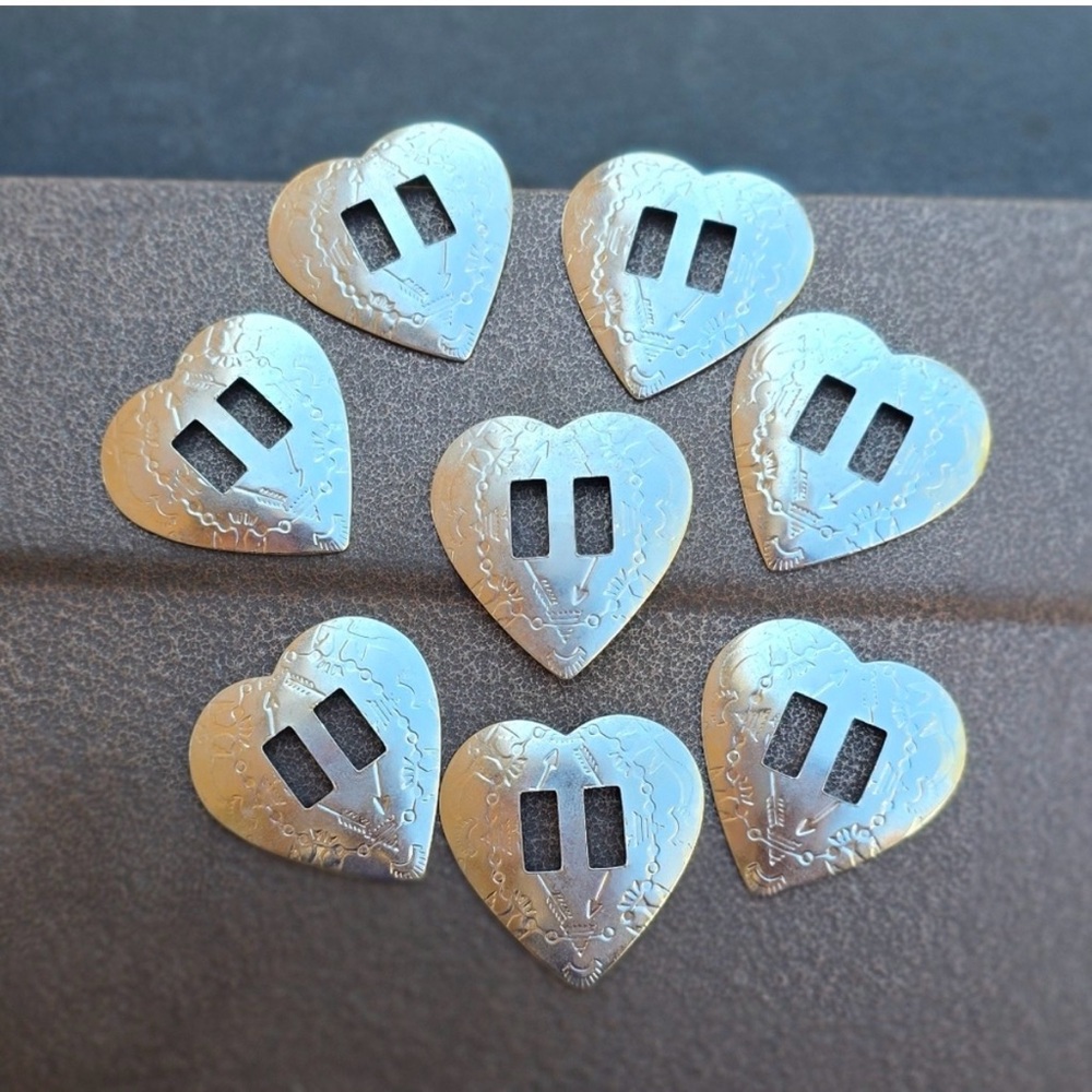 Silver Heart Shaped thunderbird conchos